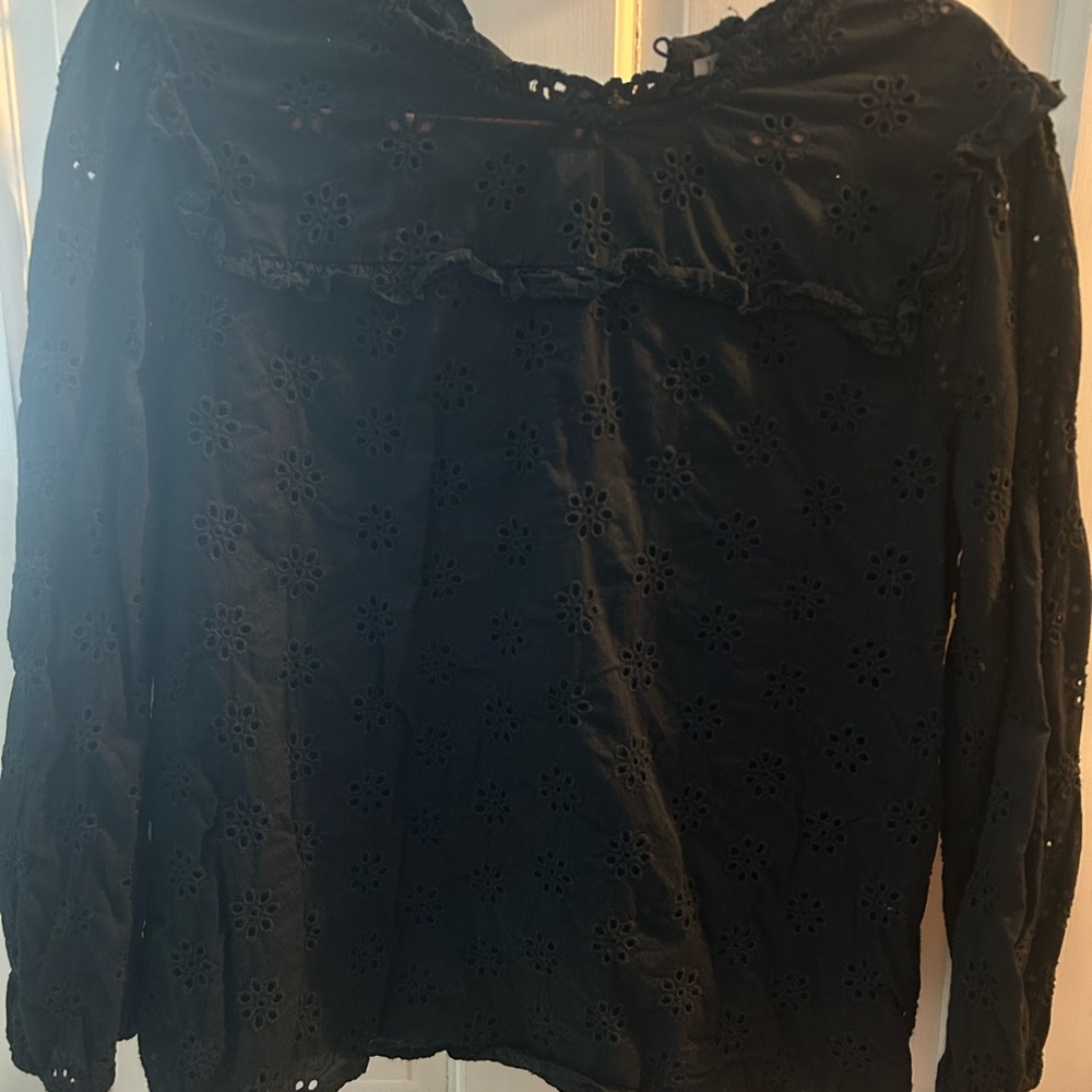 Black Eyelet Long Sleeve Blouse